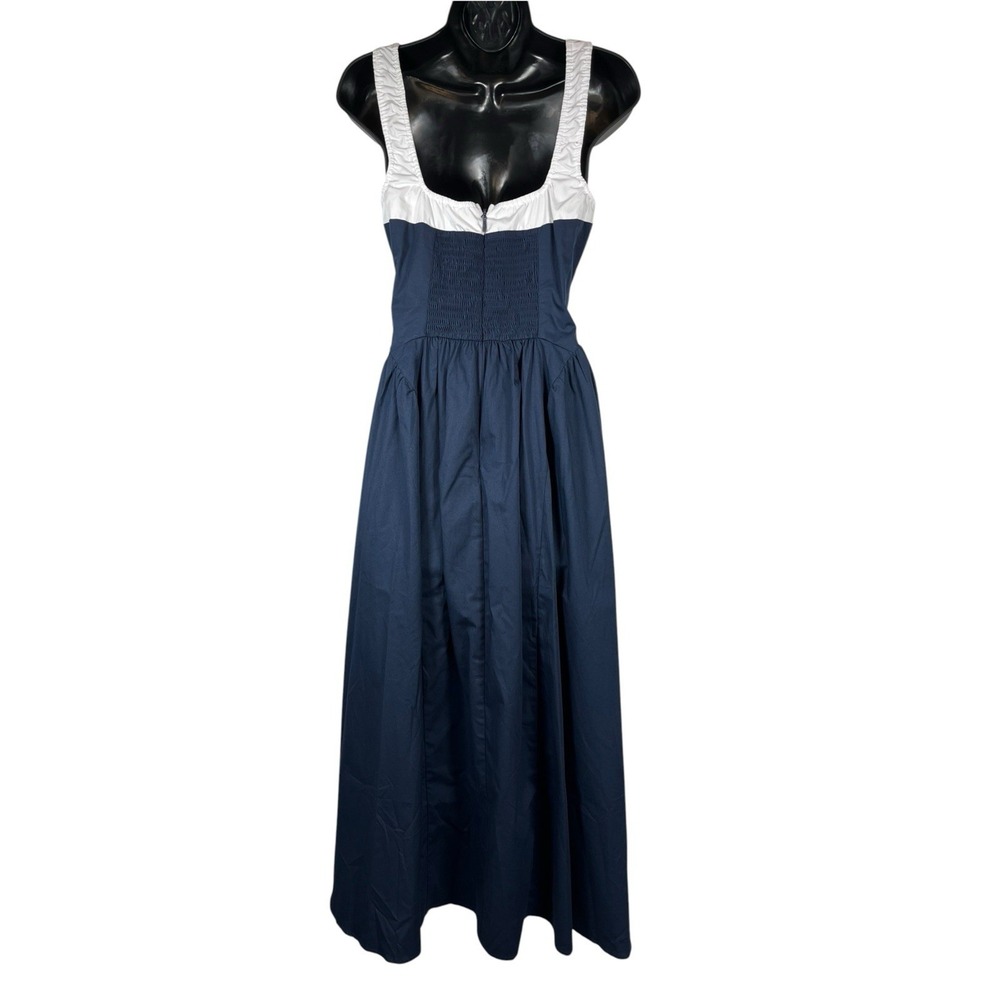 New MOON RIVER Sz M Dress Midi Navy White Bow Basque Smocked Back Tuckernuck NWT - Picture 3 of 12